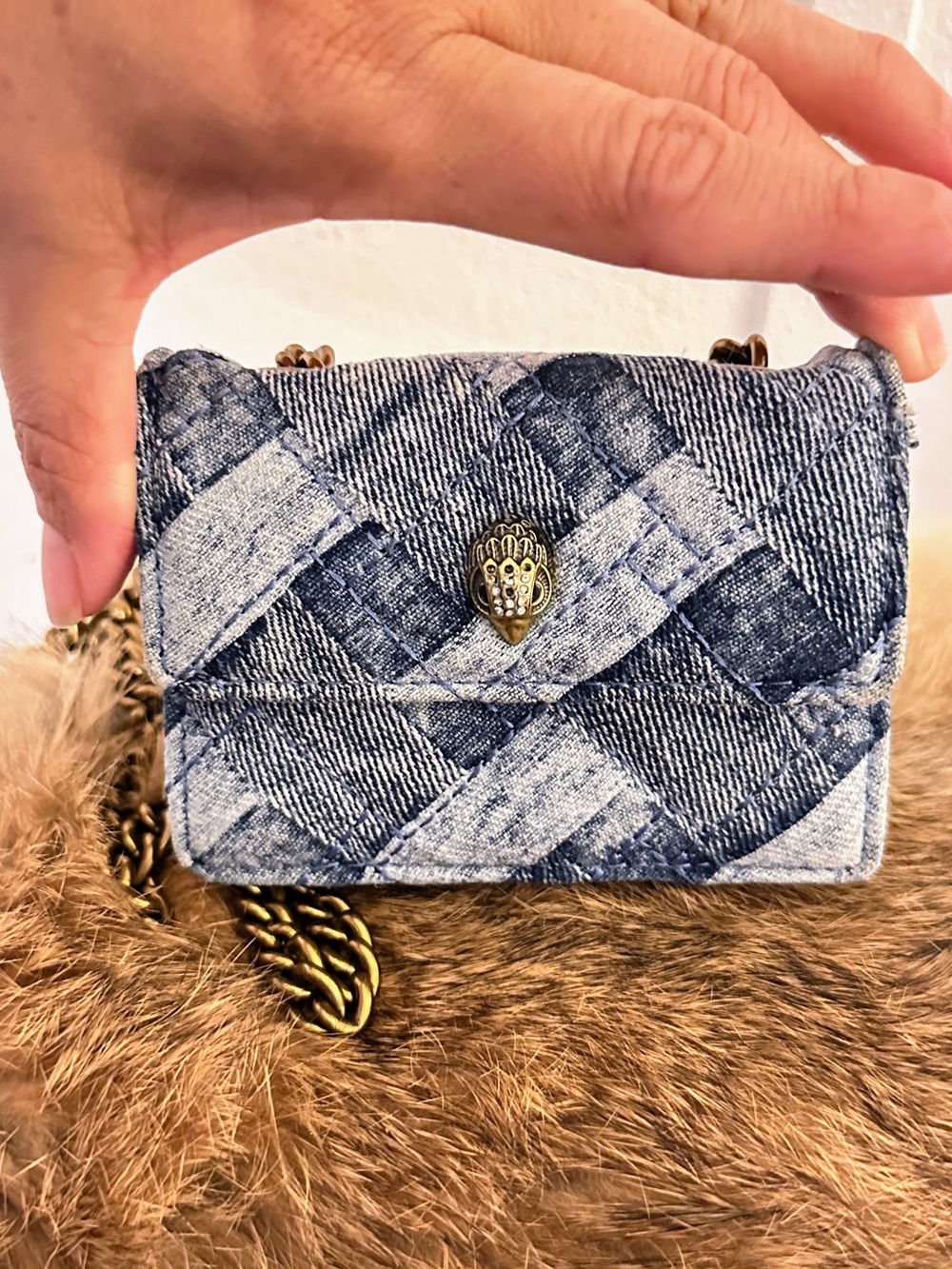Kurt Geiger Quilted Denim Patchwork Crossbody – Blue - Picture 4 of 9